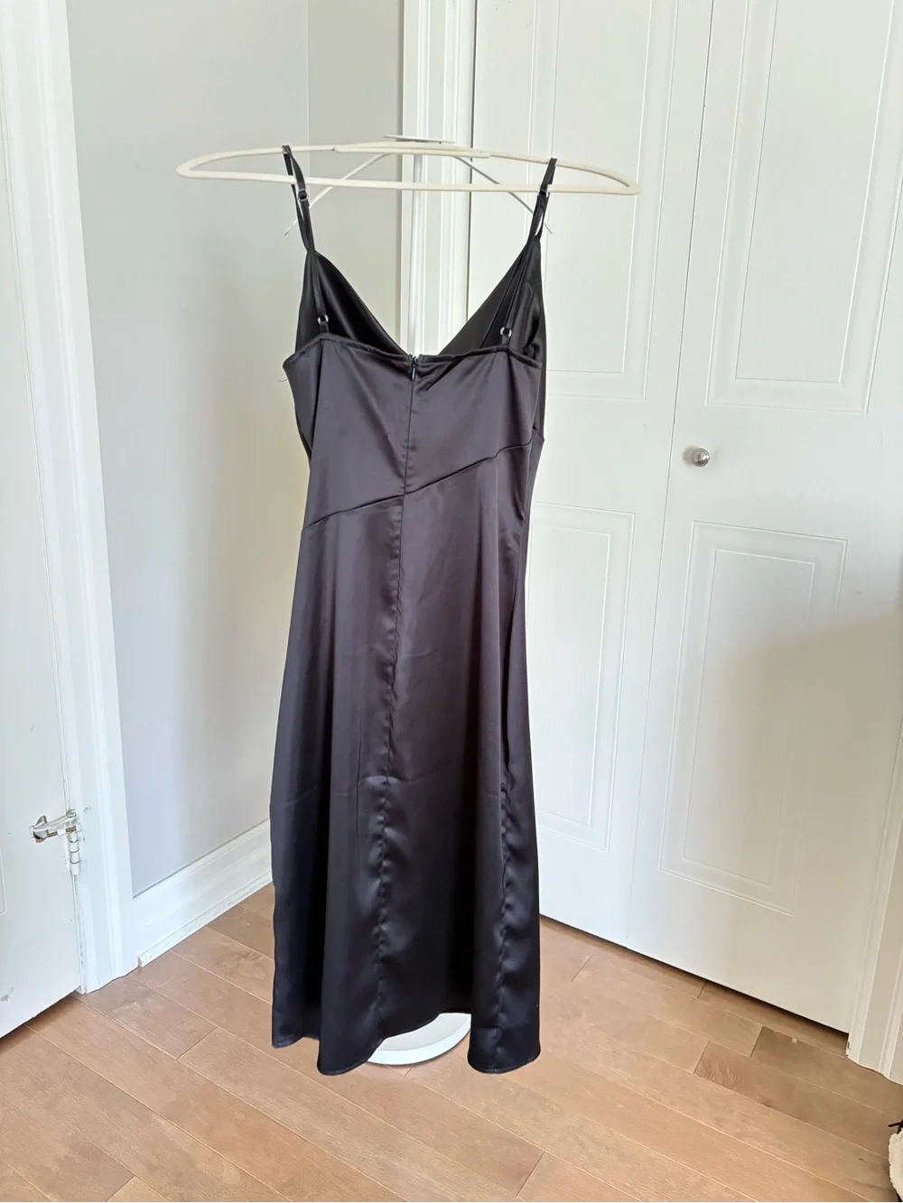 Zara - Satin Slip Midi Dress with Side Slit - Black - Picture 2 of 2